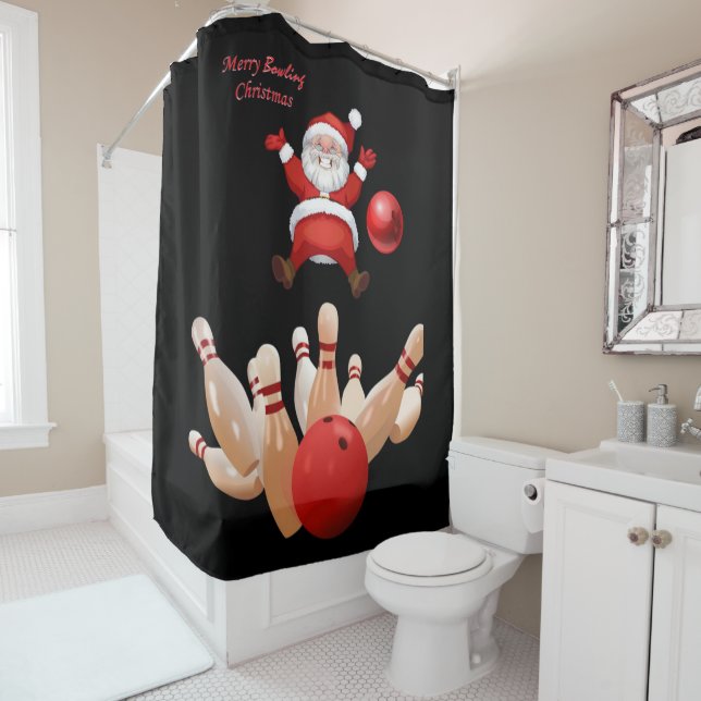 Christmas Shower Curtain, Santa Bowling Shower Curtain (In Situ)
