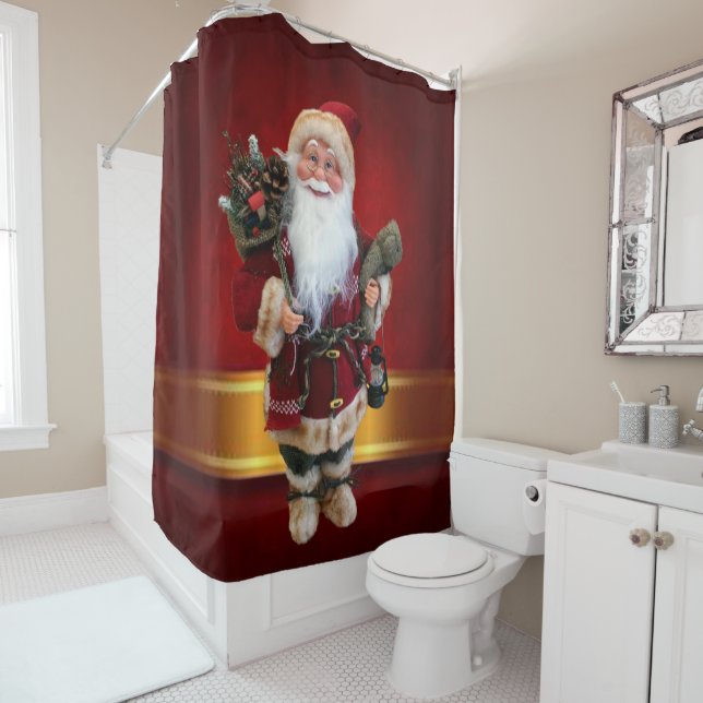 Christmas Shower Curtain, Santa Curtain (In Situ)