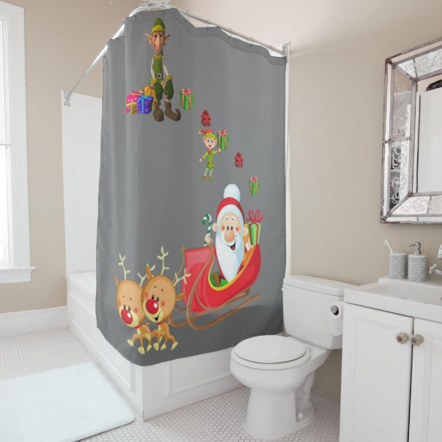 Christmas Shower Curtain, Santa Curtain (In Situ)