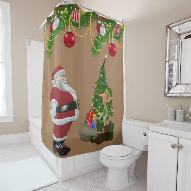 Christmas Shower Curtain, Santa Curtain (In Situ)