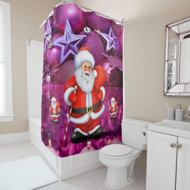 Christmas Shower Curtain, Santa Curtain (In Situ)