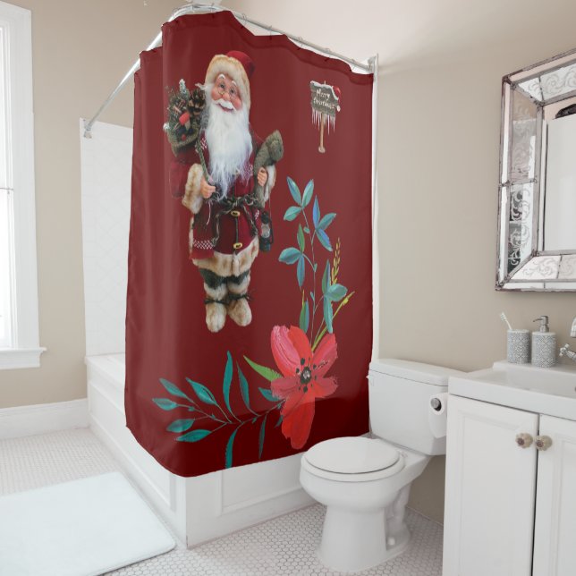 Christmas Shower Curtain, Santa Curtain (In Situ)