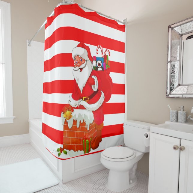 Christmas Shower Curtain, Santa Curtain (In Situ)