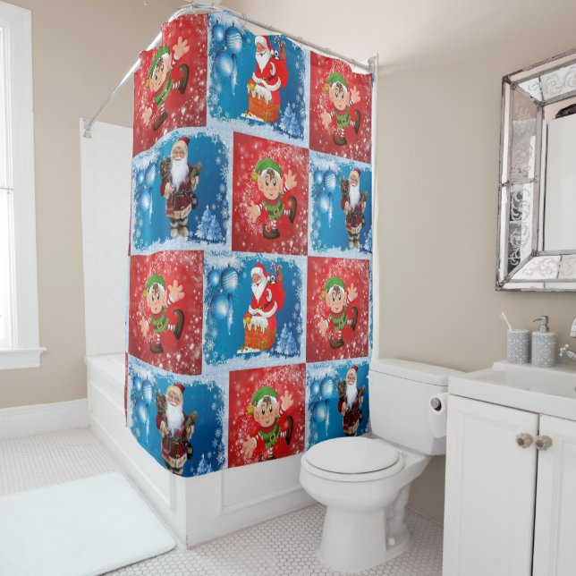 Christmas Shower Curtain, Santa Curtain (In Situ)