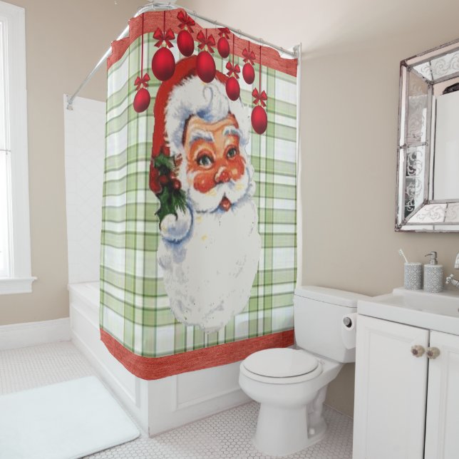 Christmas Shower Curtain, Santa Curtain (In Situ)