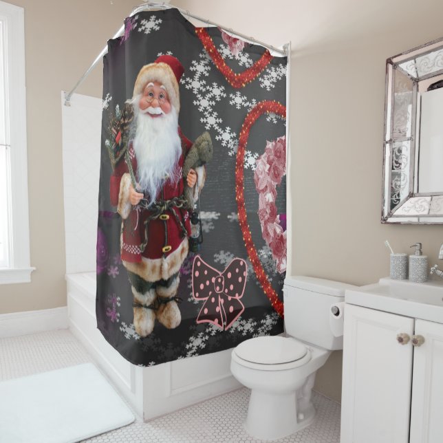 Christmas Shower Curtain, Santa Curtain (In Situ)