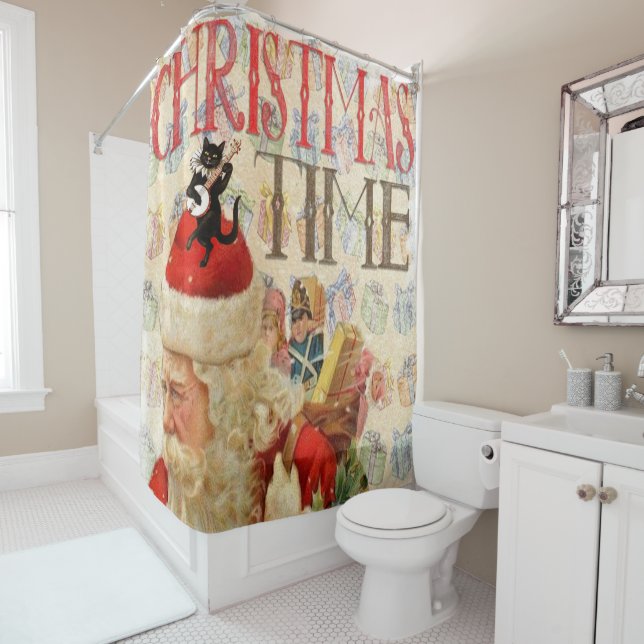 Christmas Shower Curtain, Santa Curtain (In Situ)