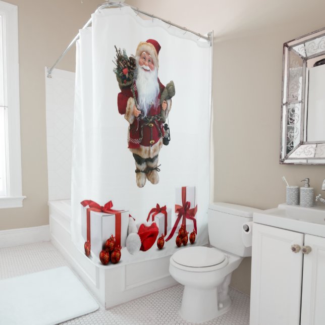 Christmas Shower Curtain, Santa Curtain (In Situ)