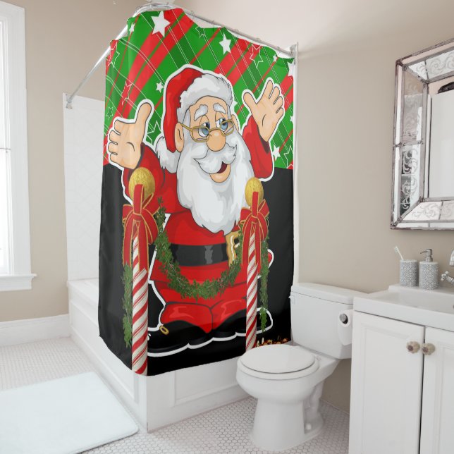 Christmas Shower Curtain, Santa Curtain (In Situ)
