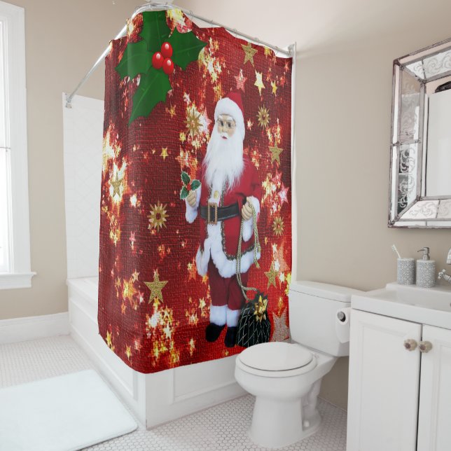 Christmas Shower Curtain, Santa Curtain (In Situ)