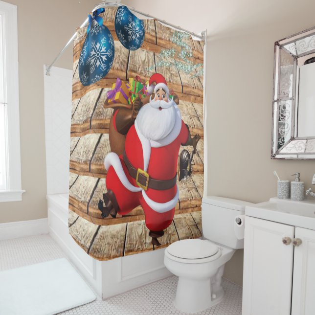 Christmas Shower Curtain, Santa Curtain (In Situ)