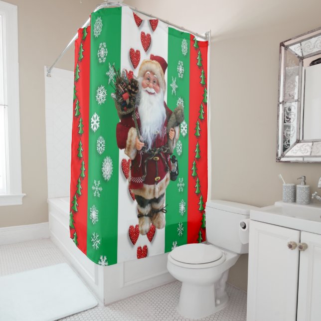 Christmas Shower Curtain, Santa Curtain (In Situ)