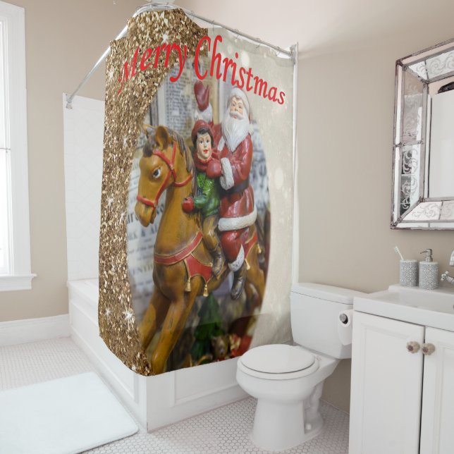 Christmas Shower Curtain, Santa Curtain (In Situ)