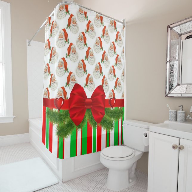 Christmas Shower Curtain, Santa Stripe Curtain (In Situ)