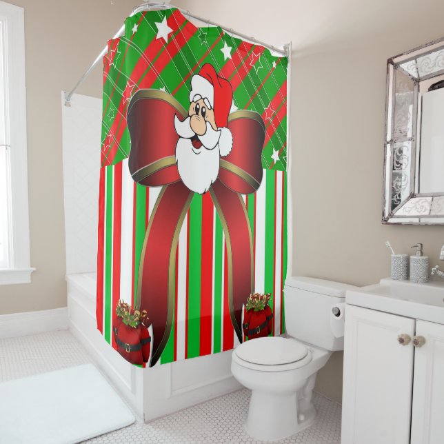 Christmas Shower Curtain, Santa Stripe Shower Curtain (In Situ)