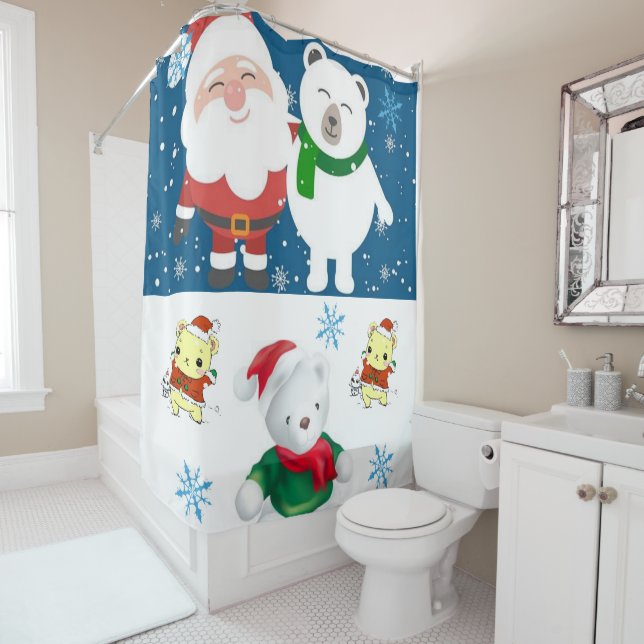Christmas Shower Curtain, Santa Teddy Bear Curtain (In Situ)