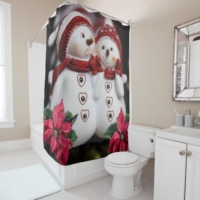 Christmas Shower Curtain, Snowman Curtain (In Situ)