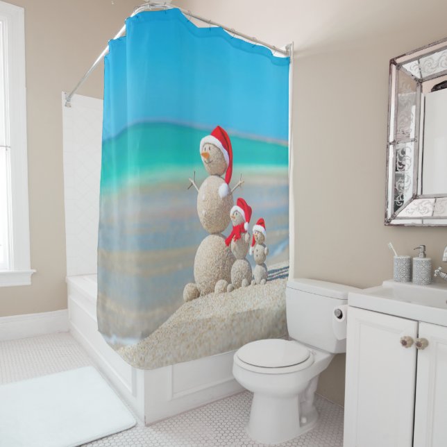 Christmas Shower Curtain, Snowman Curtain (In Situ)