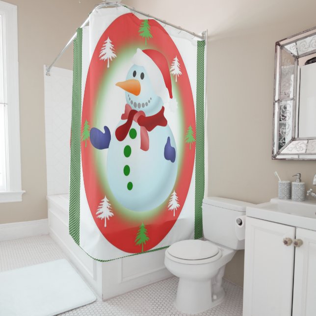 Christmas Shower Curtain, Snowman Curtain (In Situ)