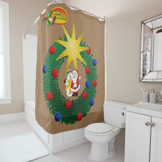 Christmas Shower Curtain, Snowman Curtain (In Situ)