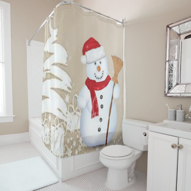 Christmas Shower Curtain, Snowman Curtain (In Situ)