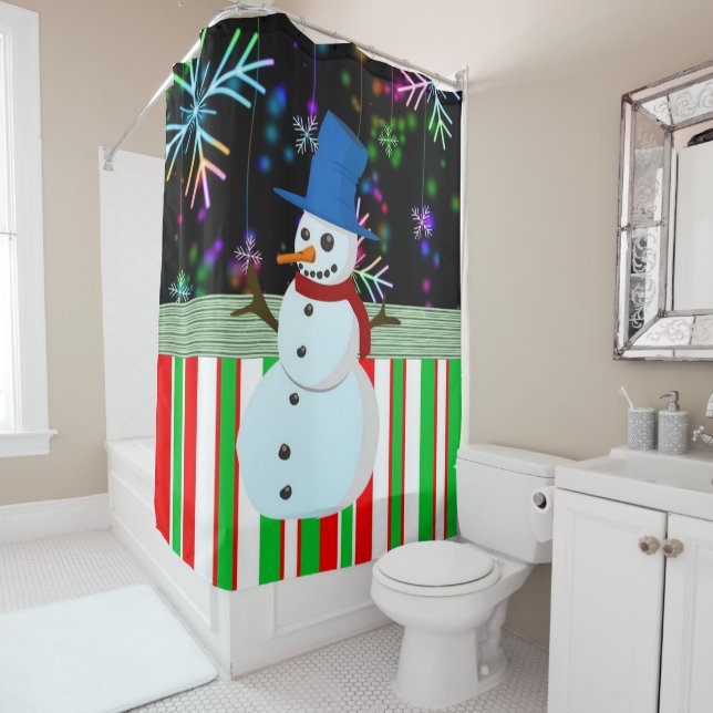 Christmas Shower Curtain, Snowman Curtain (In Situ)