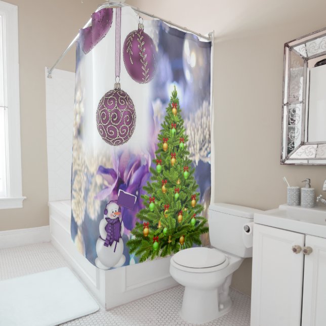 Christmas Shower Curtain, Snowman Curtain (In Situ)