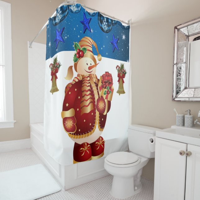 Christmas Shower Curtain, Snowman Curtain (In Situ)