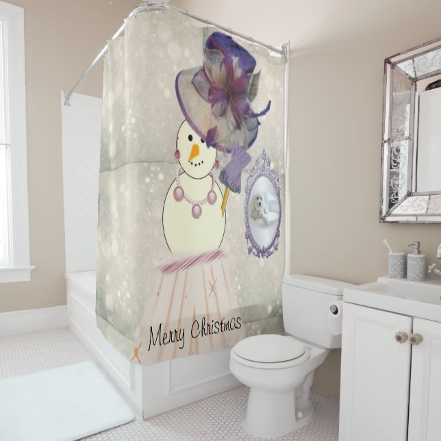 Christmas Shower Curtain, Snowman Curtain (In Situ)