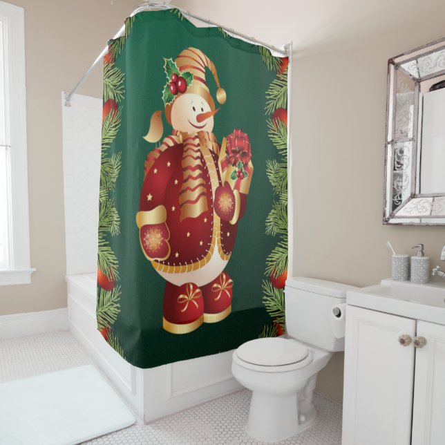 Christmas Shower Curtain, Snowman Curtain (In Situ)