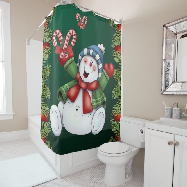 Christmas Shower Curtain, Snowman Curtain (In Situ)