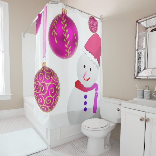Christmas Shower Curtain, Snowman Curtain (In Situ)