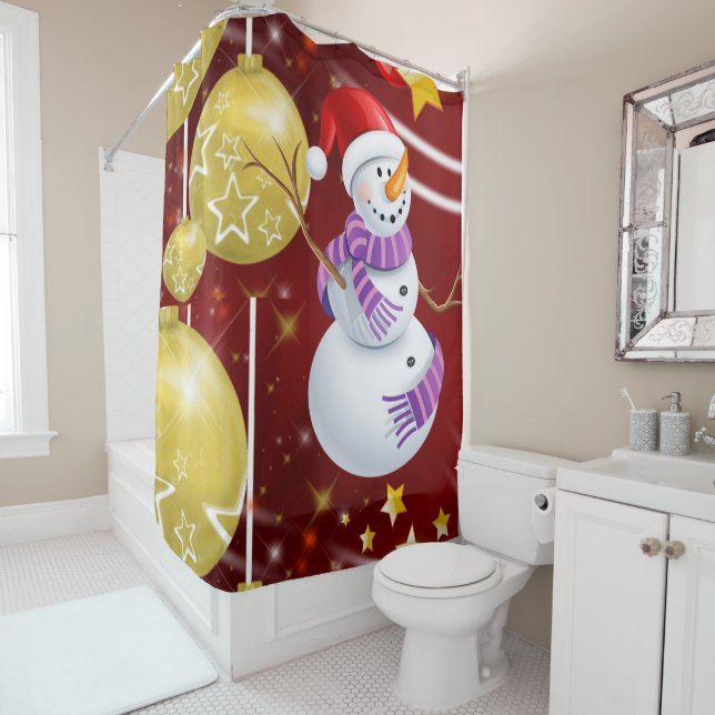 Christmas Shower Curtain, Snowman Curtain (In Situ)