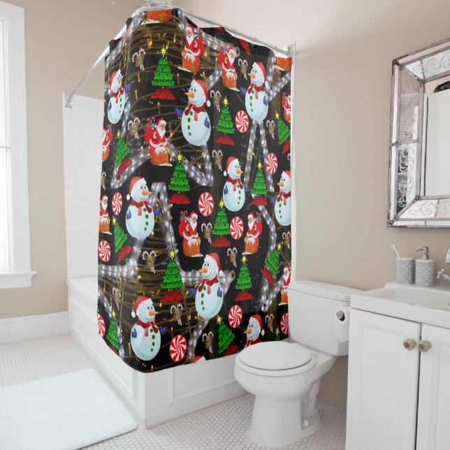 Christmas Shower Curtain, Snowman Curtain (In Situ)
