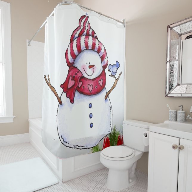 Christmas Shower Curtain, Snowman Curtain (In Situ)
