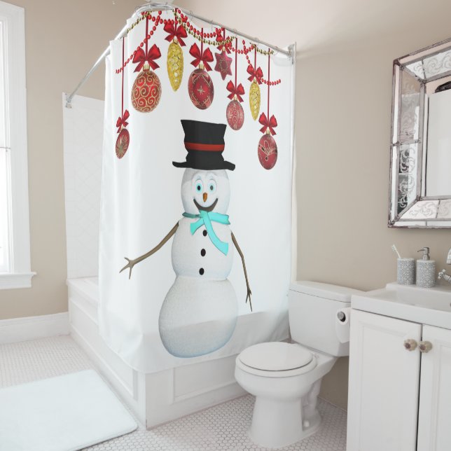 Christmas Shower Curtain, Snowman Curtain (In Situ)