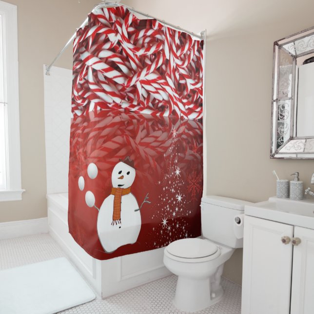 Christmas Shower Curtain, Snowman Curtain (In Situ)