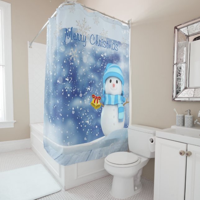 Christmas Shower Curtain, Snowman Curtain (In Situ)