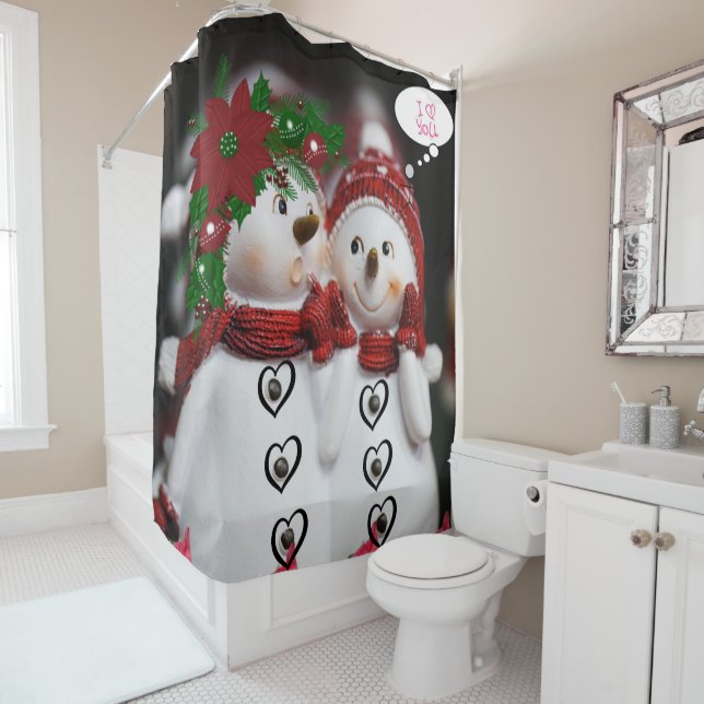 Christmas Shower Curtain, Snowman Curtain (In Situ)