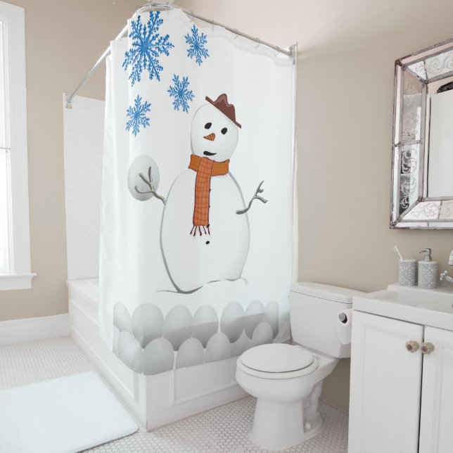 Christmas Shower Curtain, Snowman Curtain (In Situ)