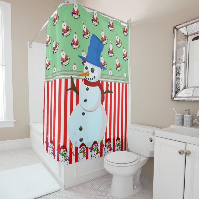 Christmas Shower Curtain, Snowman Curtain (In Situ)