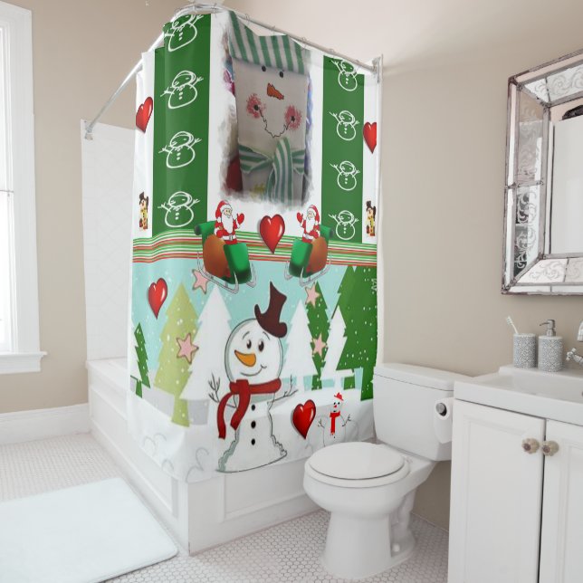 Christmas Shower Curtain, Snowman Curtain (In Situ)