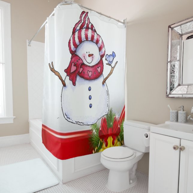 Christmas Shower Curtain, Snowman Curtain (In Situ)