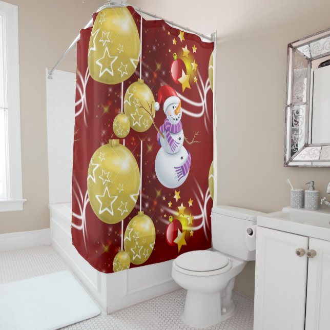 Christmas Shower Curtain, Snowman Curtain (In Situ)