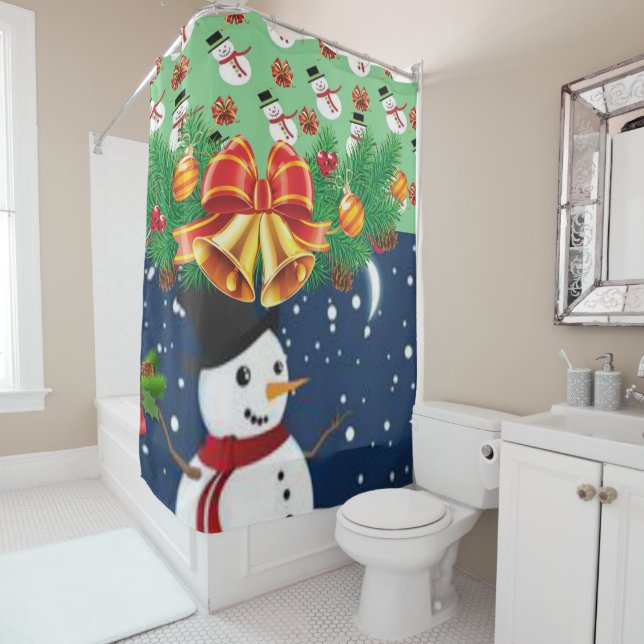 Christmas Shower Curtain, Snowman Curtain (In Situ)