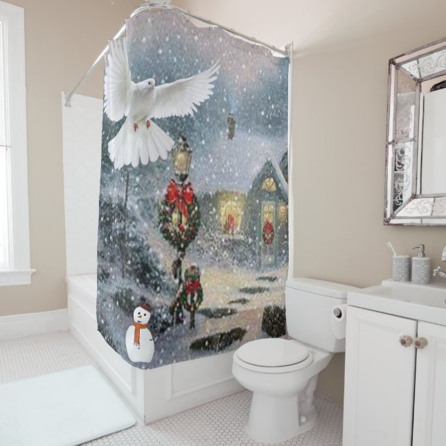 Christmas Shower Curtain, Snowman Curtain (In Situ)