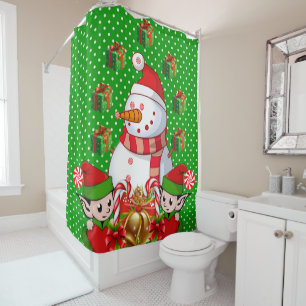 Christmas Shower Curtain, Snowman Elf Curtain