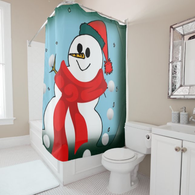 Christmas Shower Curtain, Snowman Shower Curtain (In Situ)