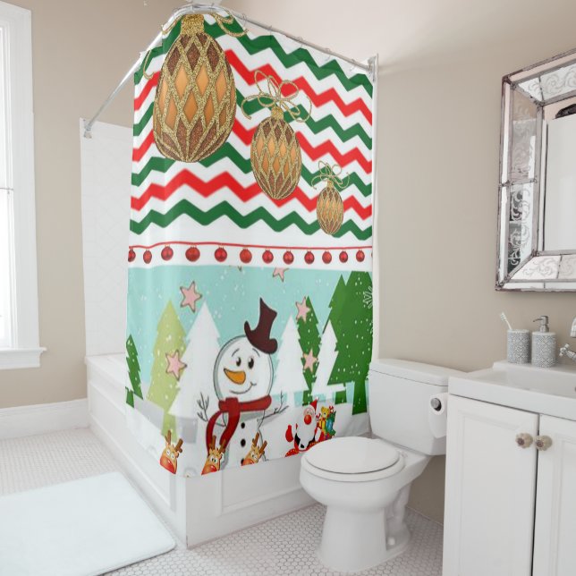 Christmas Shower Curtain, Snowman Shower Curtain (In Situ)