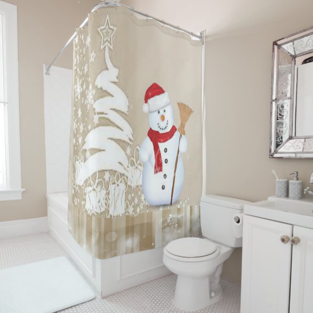 Christmas Shower Curtain, Snowman Shower Curtain (In Situ)